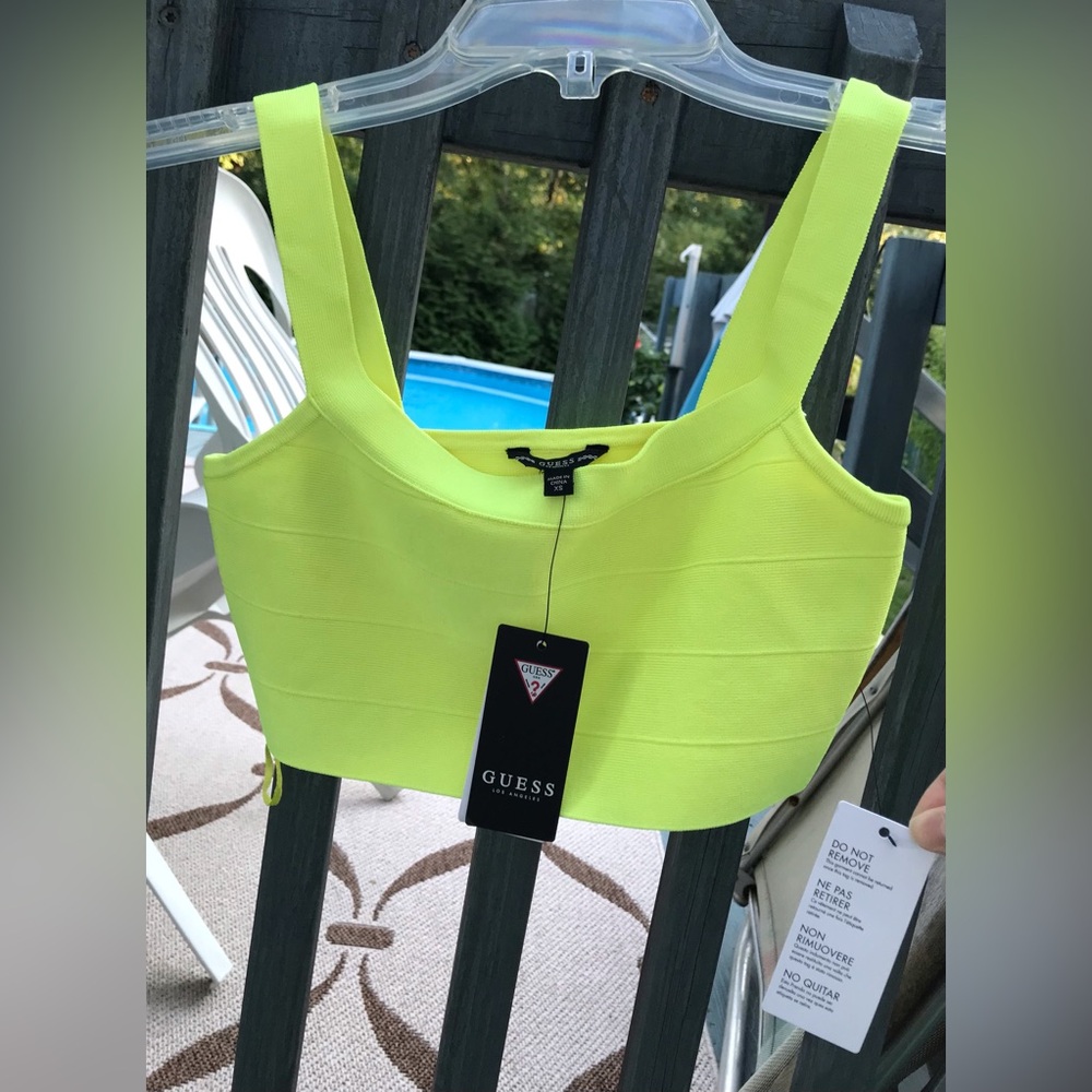 New Women’s Guess Bandage Crop Top in neon yellow, size XS